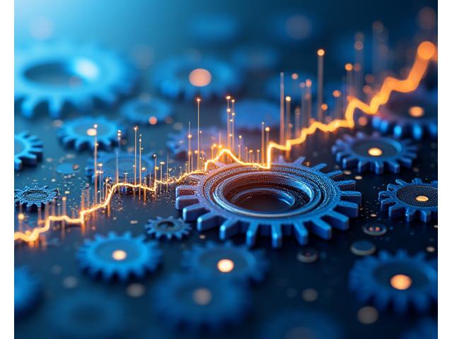 Abstract visualization of interconnected gears and financial growth charts representing portfolio diversification with alternative investments leading to enhanced returns.