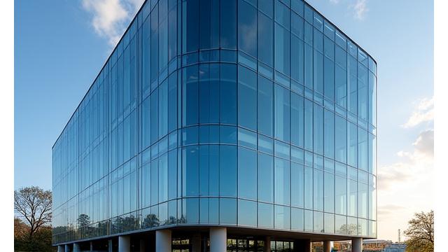 Modern commercial building with glass facade reflecting a clear sky, symbolizing prime market opportunities.