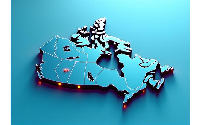 Map showing Canada and USA with financial data overlays