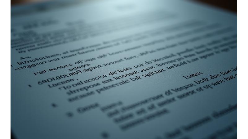 Illustration of a detailed financial document or contract, with a magnifying glass over key clauses, symbolizing meticulous service terms.
